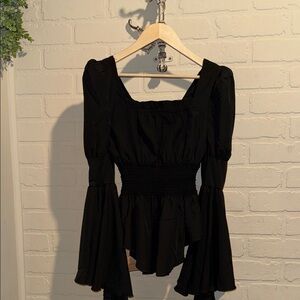 Peplum shirt smocked waist NEW black goth dark academia fairy cascade sleeve